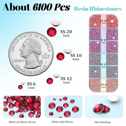 Image of 6100Pcs Resin Rhinestones for Crafting with 2Pcs 10ml B7000 Jewelry Glue, 1 Box Flatback Crystals Diamond (Dark Red) for Bedazzling Crafts DIY Nail Art,Non Hotfix Gems for Clothing Shoes Tumblers