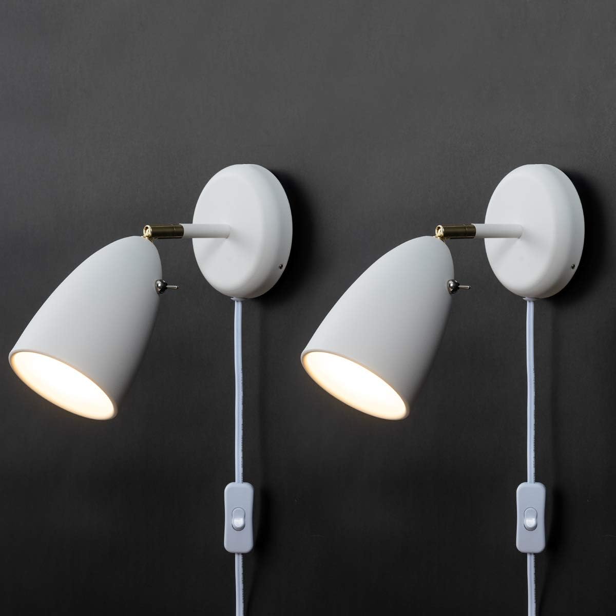 Industrial Plug in Wall Sconce Lighting for Bedroom with Cord, White