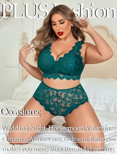 Image of Avidlove Plus Size Lingerie Set for Women Sexy Lace Halter Bralette High Waist Panty Set