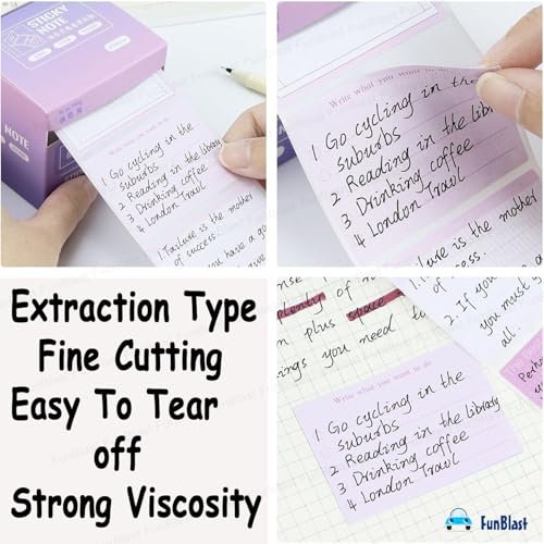 Image of FunBlast Sticky Notes Set- 256 Pcs Pull-Out Sticky Notes Set with Dispenser, Self Adhesive Memo Stickers 8 Patterns Mini Sticky Notes Pad Stick Notes for Office, School, Home (Purple)