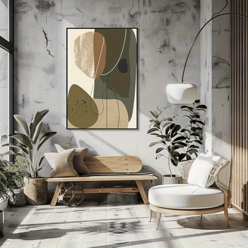 Lienzo de salón con texturas geométricas verdes y beige para decoración nórdica moderna 4