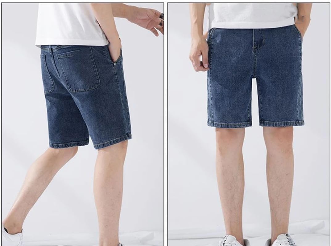 Men Summer Thin Business Denim Shorts Casual Stretch Slim Jeans Short