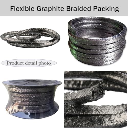 High-Temperature Graphite Rope Packing - Graphite-Impregnated Fiberglass Seal for Pumps & Valves, 10 Feet Long, Durable, Heat-Resistant, Perfect for Industrial Applications