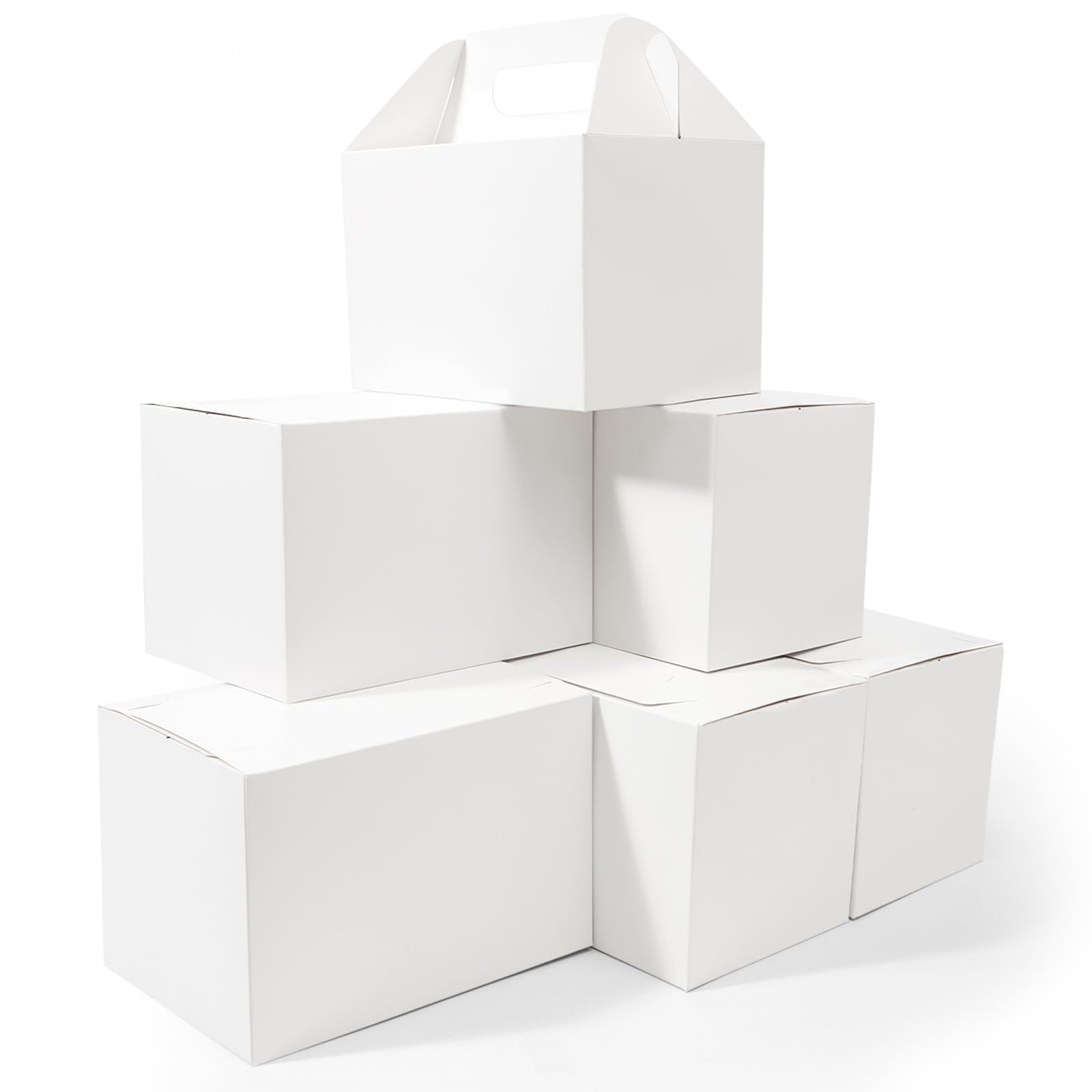 Happyhiram 40-Pack Large Gable Boxes White - 9x6x6 Inch Sturdy Welcome Gift Boxes for Party Favors, Box Lunches, Cookies, and Birthday Wedding, Easy to Assemble with Handles
