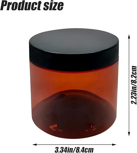 Miniatura 2 de Tarros cosméticos de plástico ámbar de 12 onzas a prueba de fugas con tapa negra para crema, loción, polvo, ungüento, productos de belleza, etc., 6