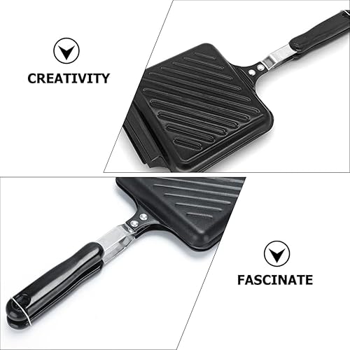 Miniatura 2 de BESTonZON Sandwichera antiadherente para sándwiches, sartén de hierro fundido, olla de prensa Panini de doble cara con asa para el hogar, cocina,