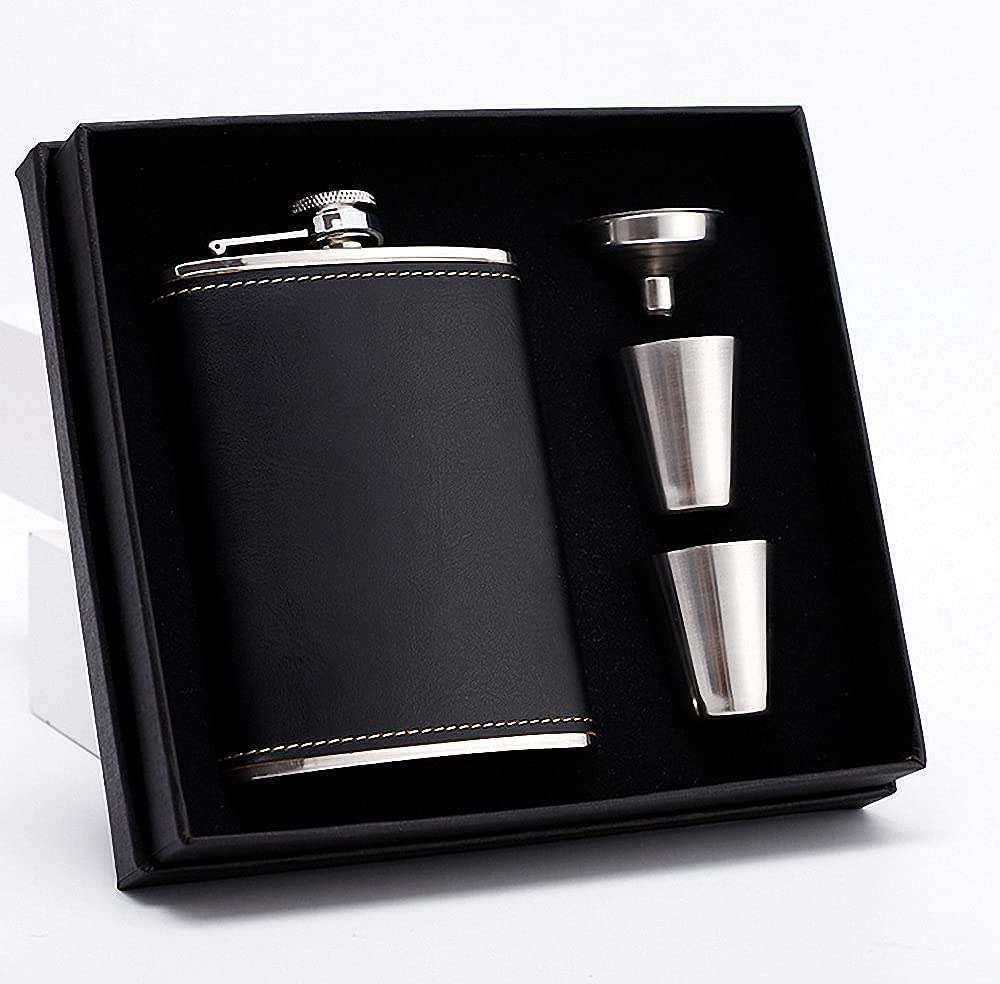 JUZR Pocket Hip Flask 8 Oz with Funnel Leak Proof, New Scale 18/8 Stainless Steel Flask for Liquor for Men Women Classic Flask Great Gift 100% Leak Proof for Discrete Liquor Shot Drinking,Matte