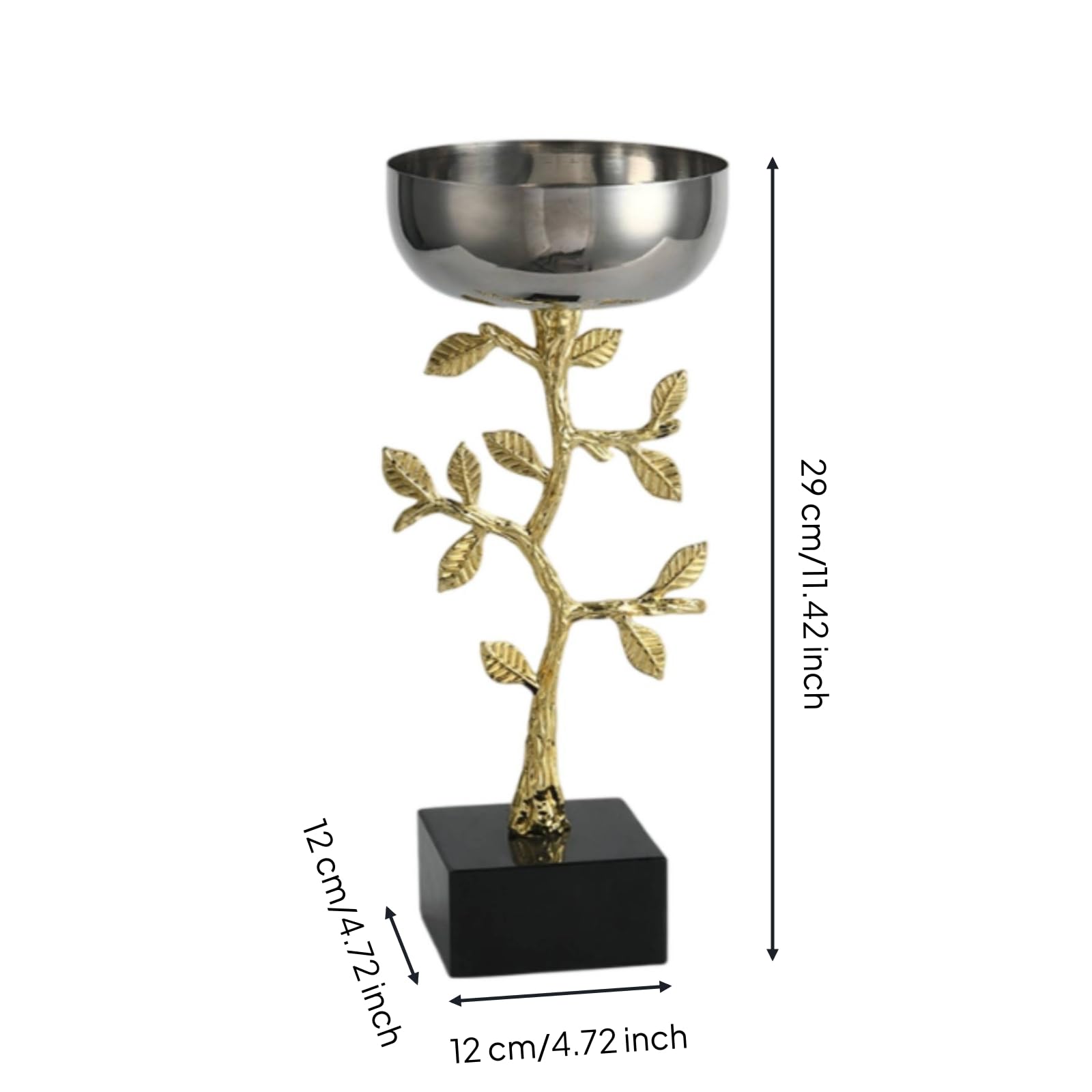 LOVIVER Portacandele Portacandela Candelabro Candeliere in Lega con Coppa in Acciaio Inossidabile E Base Quadrata Nera Stelo Dorato con Foglie Tavola Mensola, S