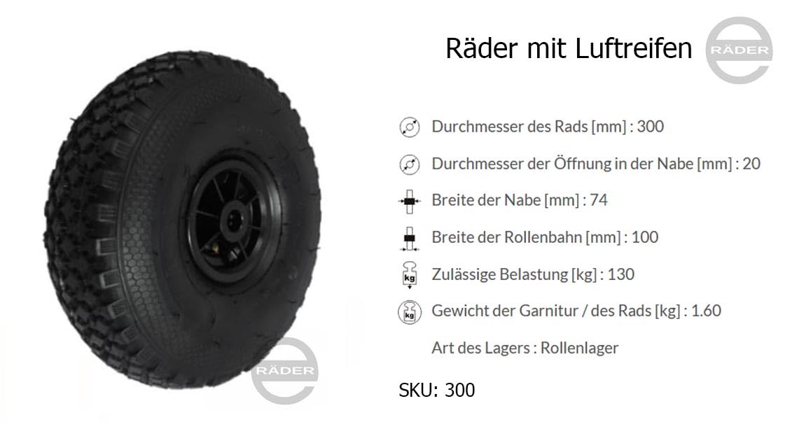 Zabi luftrad pneus Roues 4.00–4 roues avec pneus 4.00–4 roulettes de transport