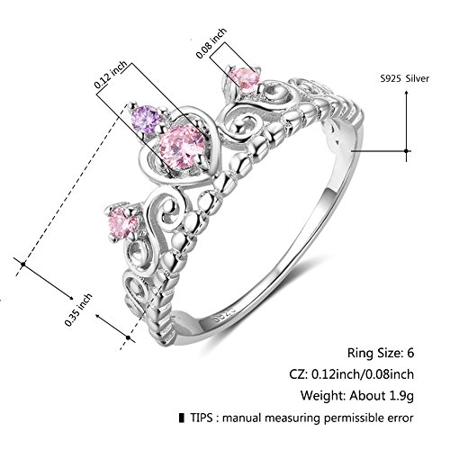 925 Sterling Silver Princess Heart Crown Pink & Purple CZ Band Ring, Size 6 7 83