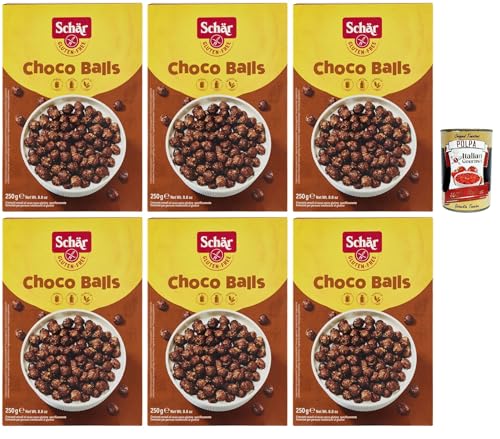 Schär Choco Balls glutenfreies Schoko Frühstücks-Müsli knusprige Cerealien ohne Weizen & Laktose 6 x 250 g Familienvorrat + Italian Gourmet polpa