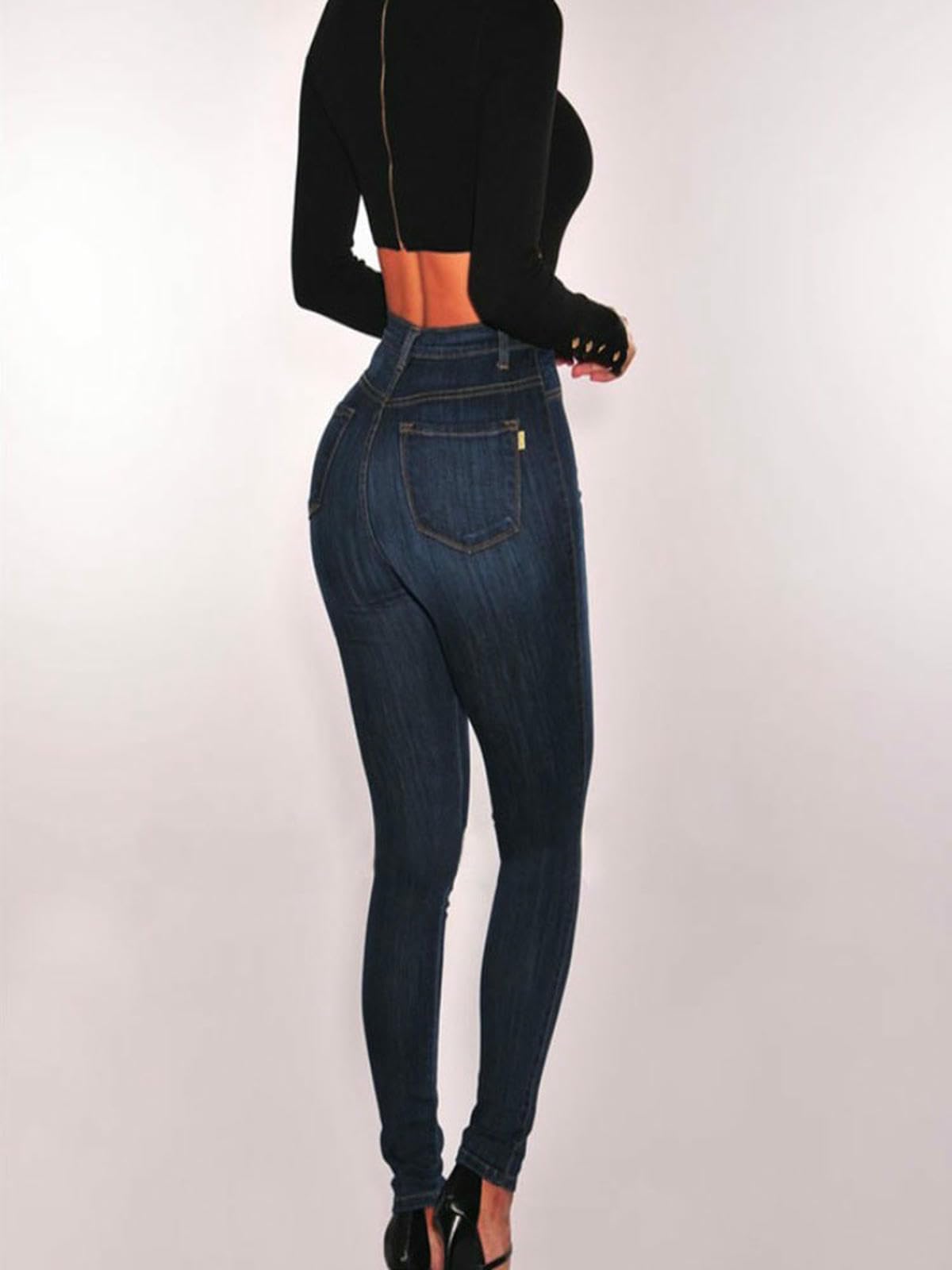Jeans da Donna Sottili, Stretti E alla Moda per Il Pendolarismo-Blu Intenso-XXL