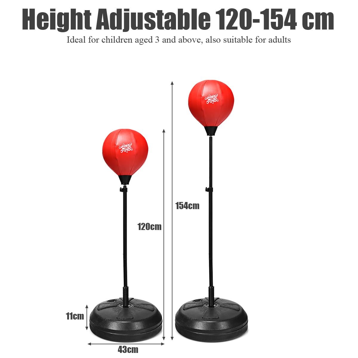KOMFOTTEU Set di Borse da Boxe Regolabile in Altezza 120-154 cm, Sacco da Terra Con Guanti e Pompa, Set per Bambini e Adulti