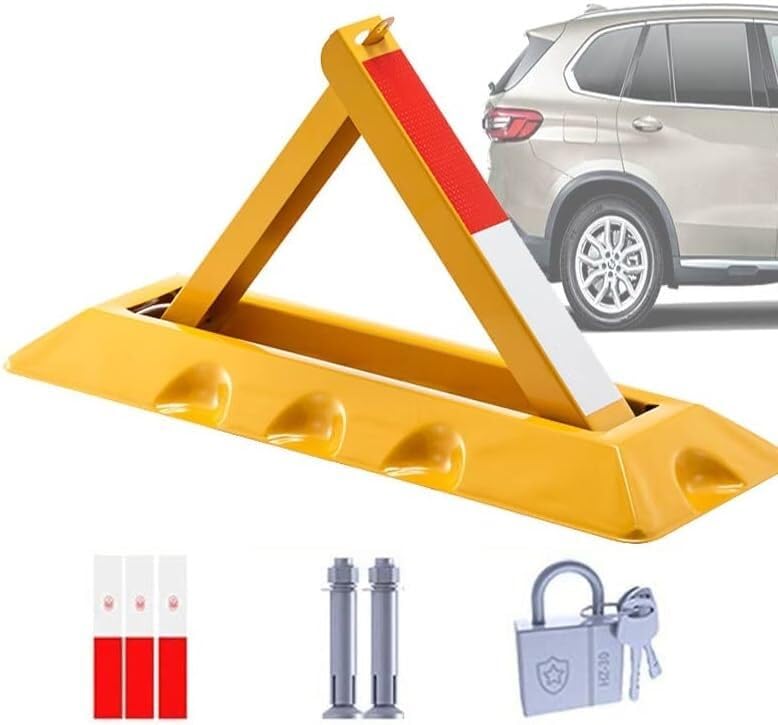 CukUJH Parking Guardrails Folding Car Park Security Lock - Heavy Duty Parking Barrier Bollard Triangular Design Protect Your Vehicle with Lockable Parking Pole(48CM)