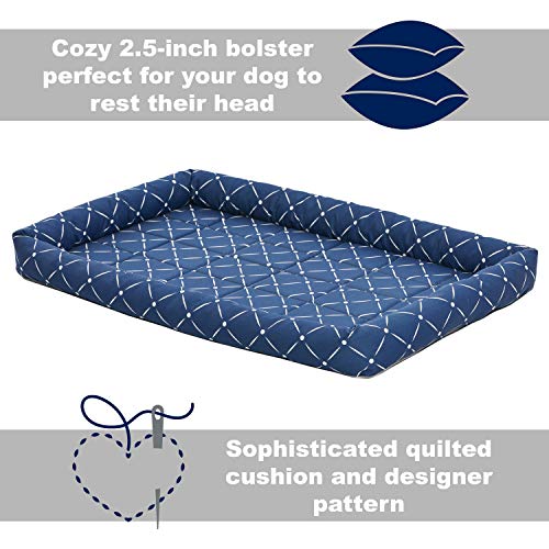 Image of Midwest Homes for Pets 40236-BLD Quiet Time Couture Ashton Bolster Pet Bed, Intermediate Dog /36, Blue