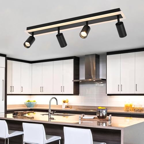 eluze 4-Light Modern LED Track Lighting Fixture, Dimmable Ceiling or Wall Mount Indoor Spotlight, 3000K Flexible Black Track Lighting for Kitchen, Living Room, Bedroom, ETL Listed