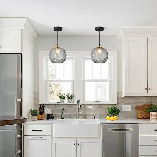 KCO Lighting Modern Smoke Gray Glass Pendant Light Kitchen Island Large Globe Farmhouse Pendant Lighting Adjustable Black Striped Glass Hanging Ceiling Lighting Fixtures Dining Room Lights by KCO - Image 5