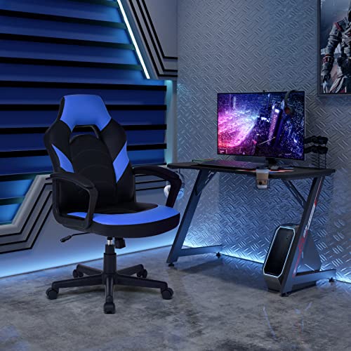Sedia Gaming, Sedia da Gioco ergonomica, Sedia da Scrivania per Adulti, Sedia da Ufficio Girevole, Sedia da Computer, con Meccanismo d'Inclinazione, Blu - Sedia gaming - Immagine 1