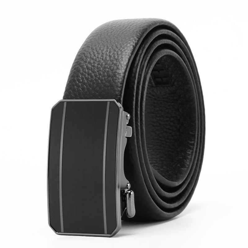Men's Genuine Leather Belt with Automatic Buckle, Black