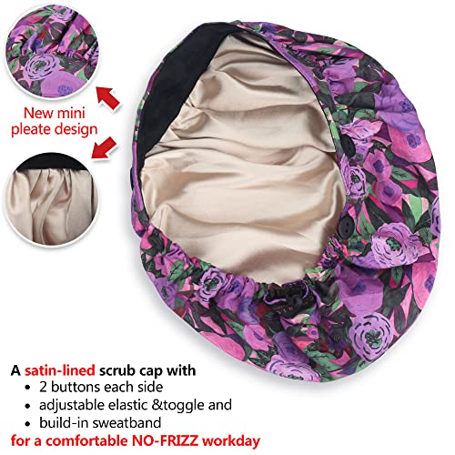 Image of ABAMERICA Bouffant Caps with Button and Sweatband, Adjustable Scrub Caps for Women Men, One Size Multi Color