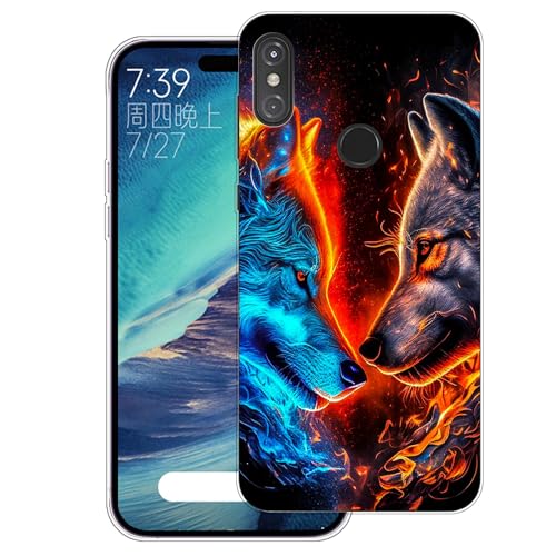 WUACYEAMING Carcasa para Móvil Compatible con Motorola One Power/P30 Note Ultrafina Delgado Cover Transparente TPU Silicona Antigolpes Anti-arañazos Bumper Caso para Case-(Dos Lobos)