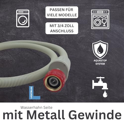 LICHTBLAU Aquastopschlauch Größe 1,5m 2796 MIT METALLGEWINDE Waschmaschine Geschirrspüler I VDE-Zertifiziert I 3/4 Zoll inkl. Sicherheitsventil I Zulaufschlauch universell verwendbar