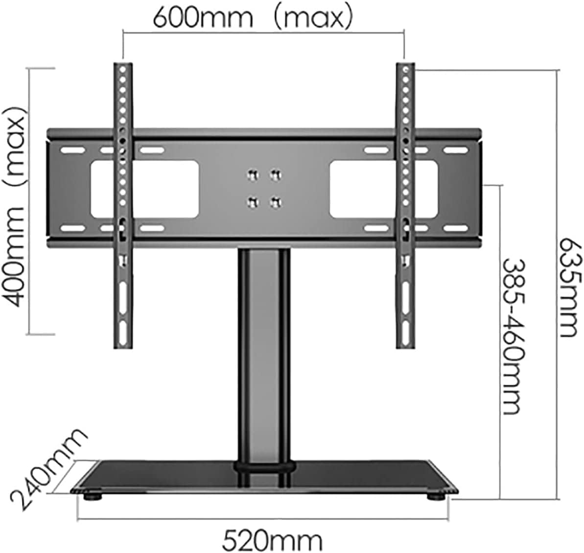 Table Top, 3 Level Height Adjustable, Heavy Duty Tempered Glass Base, Tabletop TV Base Fits 37-55inch LED Screen Display, Up to 110lbs/50kg TV Mount