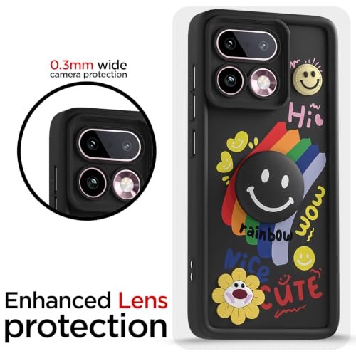Image of Pikkme Back Cover for Realme 16 Pro Plus 5G | Soft Silicone| Cute Rainbow Smile & 3D Cartoon Flower Design | Shockproof Raised Camera Protection Bumper Case (Black)