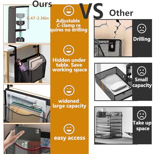 MILEGI Under Desk Drawer Organizer, Under Desk Storage Drawers Clamp-On, Hanging - View #11
