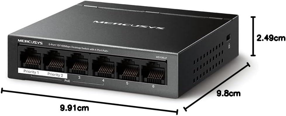 Mercusys MS106LP неуправляемый PoE-коммутатор 6 портов 10 100 Мбит с с 4 портами PoE Plug Play бюджет PoE 40 Вт металлический корпус без вентилятора функция автоматического восстановления PoE режим изоляции