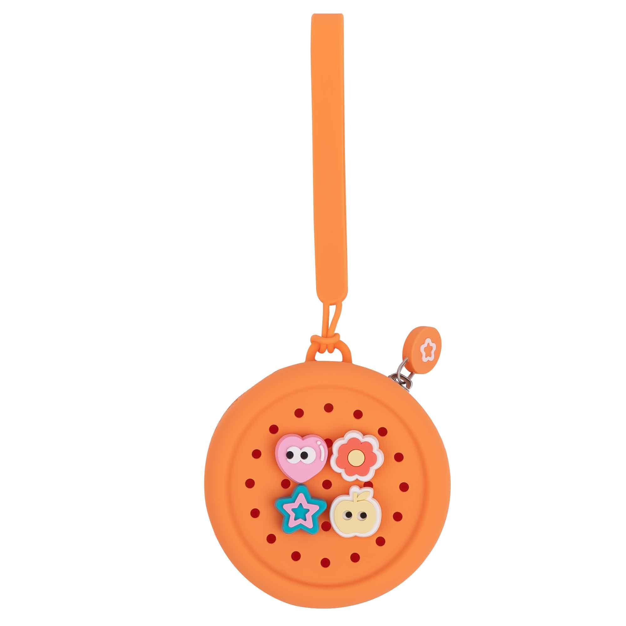 Elecbae Coin Purse with Charms, Zip Silicone Round Carrying Pouch (Orange)