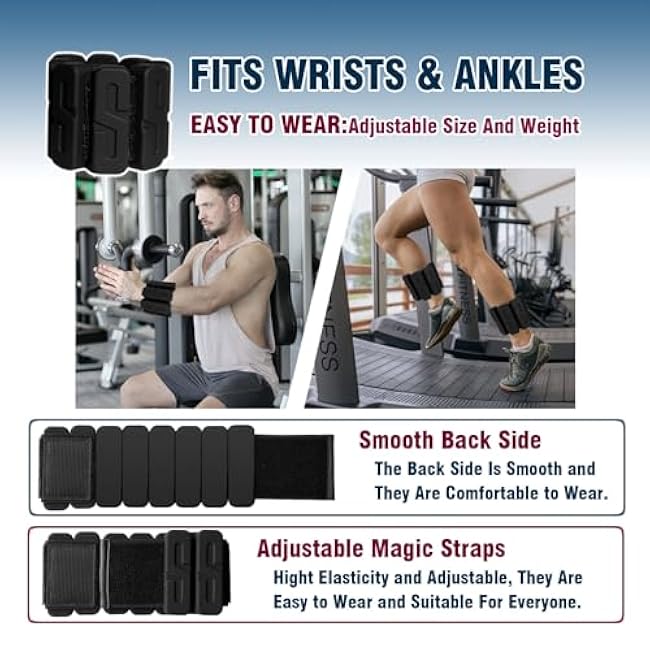 Wrist Ankle Weights for Women & Men, Adjustable Silicone Weighted Bracelet, Leg & Arm Weights for Workout Walking Running Yoga,Upgrade S-Streamline(1.1 lb Each, Set of 2 Total 1kg)