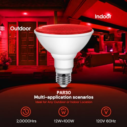 Image of L LOHAS LED Red Christmas Flood Light Bulbs, PAR30 Flood Light Bulb Outdoor