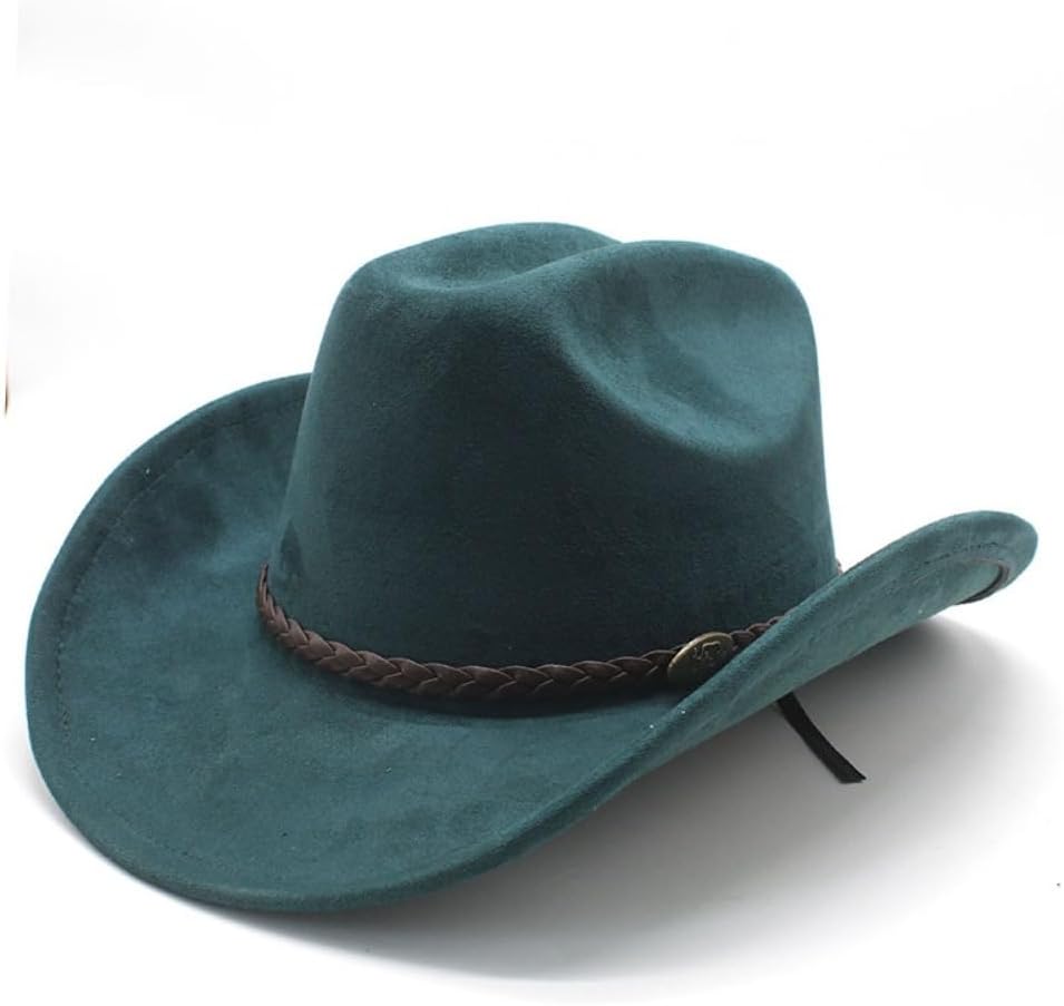 Western Cowboy Hat, White, Felt Material, Braided Brown Band, Classic Style