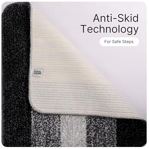 Image of SARAL HOME EASY LIVING Microfiber Striped Rectangle Shaped Anti-Skid Bath Mats|Soft & Super Absorbent Mats for Shower|Washable, Non-Slip & Quick-Drying Mats, 50X70 CM|Set of 2(Turquoise & Black)