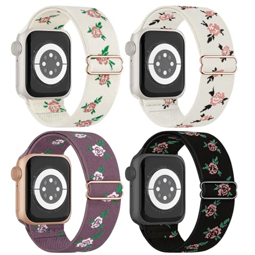 Image of 4 Pack Stretchy Solo Loop Compatible with Apple Watch Bands 38mm 40mm 41mm 42mm 44mm 45mm 46mm 49mm Women Men, Sport Nylon Elastic Straps Wristbands for iWatch Series 11 10 9 8 7 6 5 4 11 Ultra /SE 3 2