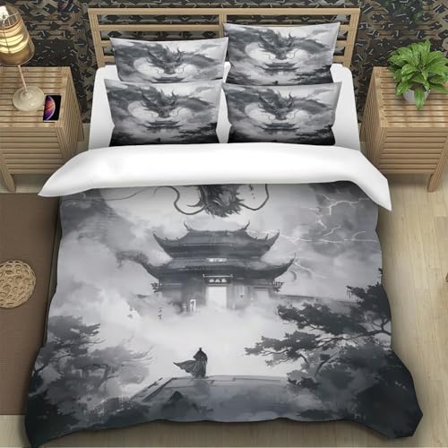 Housse de couette dragon microfibre résistante et parure ultra douce 140x200