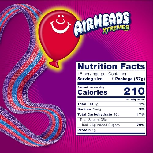 Airheads Xtremes Belts Sweetly Sour Candy, Very Berry, Non-Melting, Bulk Party Bag, 2 oz (Pack of 18)