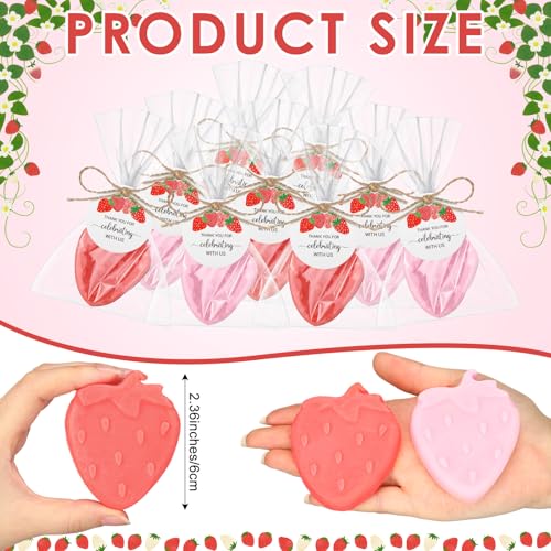 Leelosp 20 Sets Strawberry Baby Shower Favors Strawberry Soap Red and Pink Handmade Soaps with Thank You Tags Return Gift Bag for Guests Girl Gender Reveal Party Favor by Leelosp - Image 2
