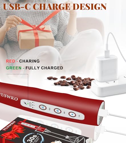 Image of YUSWKO Milk Frother Handheld for Coffee with Stand, Rechargeable Drink Mixer with 3 Heads 3 Speeds Electric Coffee Frother Whisk, Gift for Many Occasions and Festival
