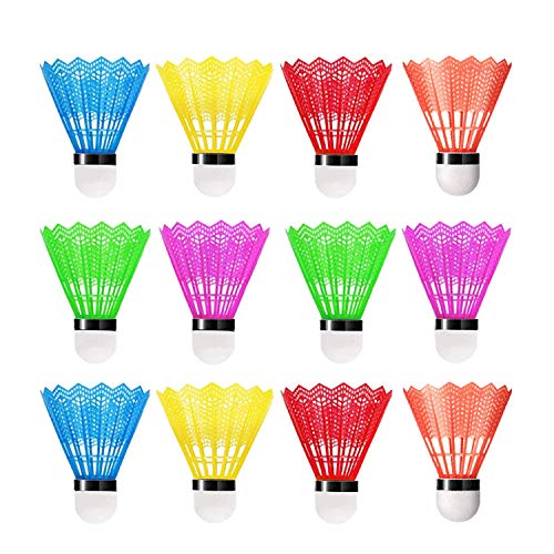 WELLXUNK® Volantes de Bádminton, bádminton led, bádminton de plástico 12 Pack, bádminton Pluma, Volante Pluma Badminton, con Gran Estabilidad y Durabilidad (Vistoso)