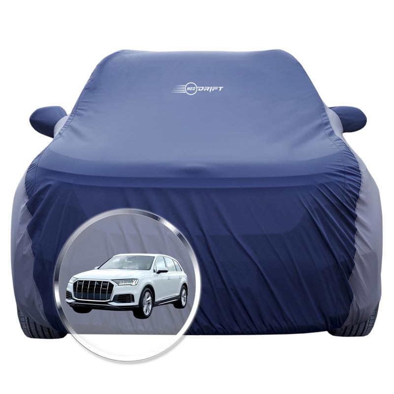 Image of NEODRIFT 'SuperTech' Car Cover for Audi Q7 (100% Water-Resistant, All Weather Protection, Tailored Fit, Multi-Layered & Breathable Fabric) (Colour: Blue+L.Grey)
