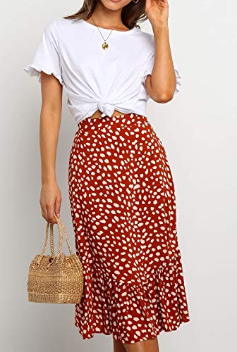 R.Vivimos Women's Summer Cotton Boho Irregular Polka Dot Print Ruffled A-Line Flowy Midi Skirts2
