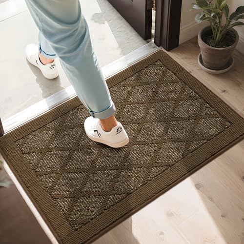 COSY HOMEER Non-Slip Door Mat 24"x36", Entryway Rugs Low Profile Absorbent Dirt Trapper Doormat for Front Entrance, Washable Polypropylene Entry Mat (Dark Brown) Dark Brown 3' x 2' (Rectangu