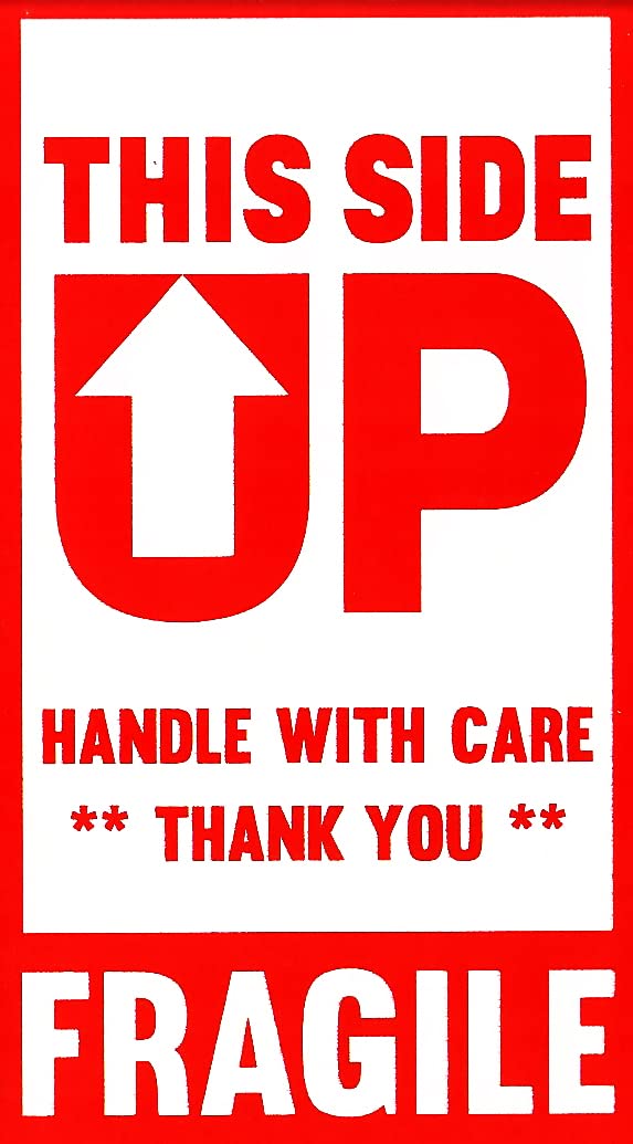 Rubik 250pcs Fragile Label Stickers (9 x 5cm), This Side Up Handle With Care Vertical Warning Sign Labels for Safe Shipping Moving Packaging