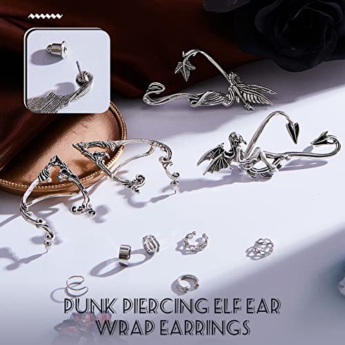 16 Pcs Elf Ear Cuffs Silver Piercing Ear Cuff Earrings Stylish Metal Sliver Colored Gothic Stud Earrings for Costume Cosplay (Elf Angel Demon Style)4