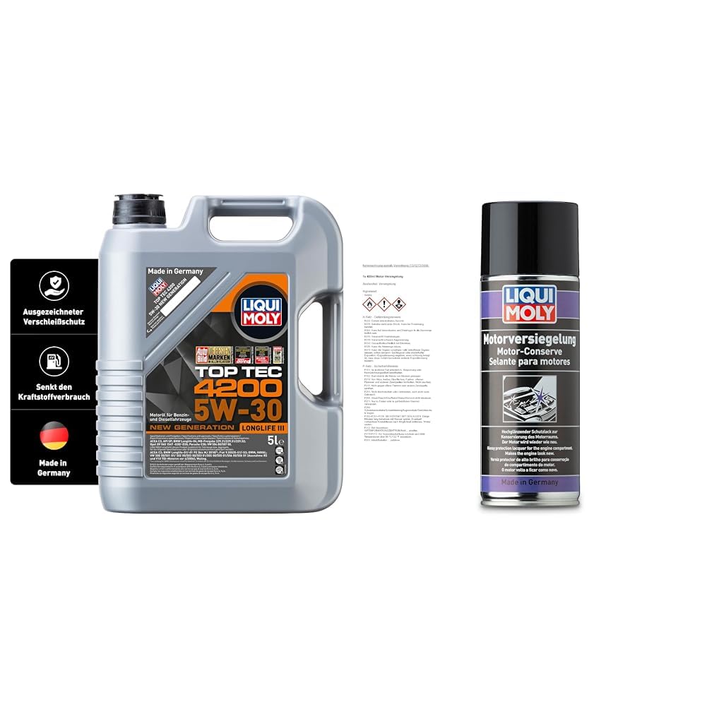 LIQUI MOLY Top Tec 4200 5W-30 New Generation | 5 L | Synthesetechnologie Motoröl | Art.-Nr.: 3707 & Motorversiegelung | 400 ml | Autopflege | Art.-Nr.: 3327