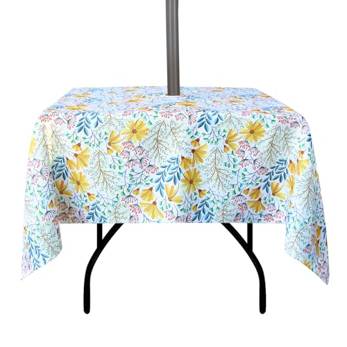 Image of EHouseHome Outdoor and Indoor 60x60 inch Tablecloth with Umbrella Hole and Zipper, Waterproof Zippered Patio Table Cloths, Spring /Summer Table Covers for Backyard Circular Table /BBQs /Picnic