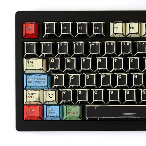 Black Manga Keycaps PBT AZERTY/QWERTZ Layout ISO & ANSI 143 Tasten Stärke 1 8 mm Profil Cherry Adapt MX Switch FR/EN/DE/ES für Mechanische/Magnetische Tastatur 60%/75%/100% (DE)