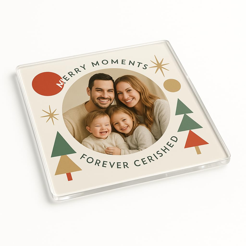 The Plum Penguin Cherished Geometry Personalised Acrylic Coaster Gift With Design - Personalised Christmas Photo Keepsake For Family Celebration